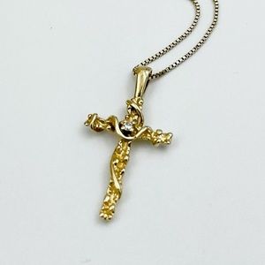 14K Solid Gold Contemporary Cross Fine Necklace